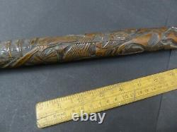 Antique Japanese carved Bamboo cane with root ball carved with Samurai figures