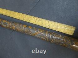 Antique Japanese carved Bamboo cane with root ball carved with Samurai figures