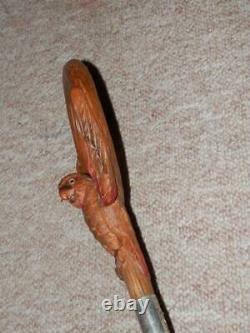 Antique Kendall Walking Stick Hand-Carved Parrot Handle Silver Collar H/m 1923