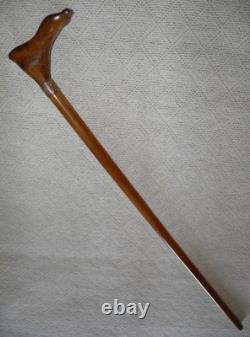 Antique Kettering Walking Stick Gold Collar Hand-Carved Intricate Foot Handle