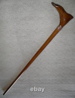 Antique Kettering Walking Stick Gold Collar Hand-Carved Intricate Foot Handle