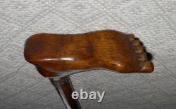 Antique Kettering Walking Stick Gold Collar Hand-Carved Intricate Foot Handle