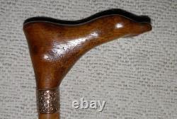 Antique Kettering Walking Stick Gold Collar Hand-Carved Intricate Foot Handle