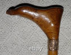 Antique Kettering Walking Stick Gold Collar Hand-Carved Intricate Foot Handle