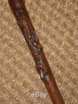 Antique Ladies Exotic Hardwood Floral Carved Walking Cane 84cm