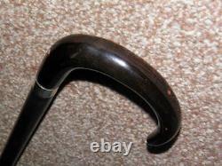 Antique Ladies Hand Carved Bovine Horn Crook Topped Ebonised Walking Cane 88cm