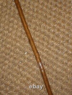 Antique Ladies Hand Carved Topped Rustic Dress Cane With Floral Silver Collar 36