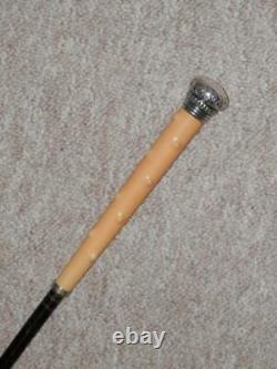 Antique Ladies Walking Stick/Cane Holly Resin Handle With Silver Top & Collar