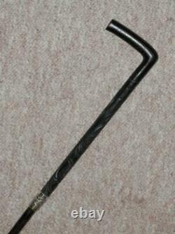 Antique Ladies Walking Stick-Hand-Carved Floral Cane & Silver Collar-88.5cm long