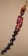 Antique Large African Walking Stick Tribal Hand-Carved & Painted Man & Snake