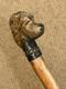 Antique Large Rustic Walking Stick Hand Carved Dog Leather & Conchos Collar