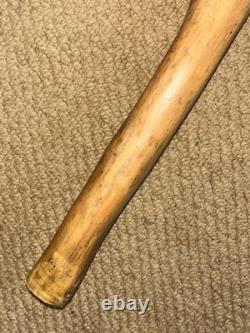 Antique Large Rustic Walking Stick Hand Carved Dog Leather & Conchos Collar