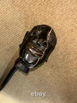 Antique Large Walking Stick / Cane Grotesque Hand-Carved African Man's Head