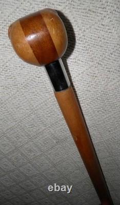 Antique Large Walking Stick / Cane With Hand Carved Dog Head & Steel Collar