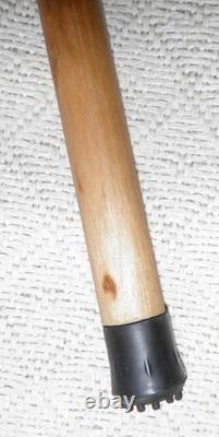 Antique Large Walking Stick / Cane With Hand Carved Dog Head & Steel Collar