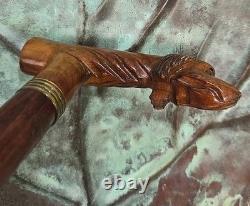 Antique Made In England Carved Dog Head Cane Walking Stick Wood 36.5
