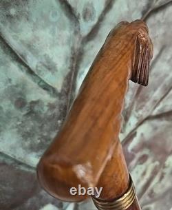 Antique Made In England Carved Dog Head Cane Walking Stick Wood 36.5