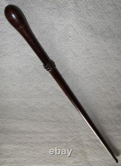 Antique Mahogany Police Walking Stick / Cane 3 Hand Carved Collars 86cm Long