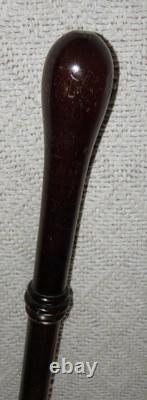 Antique Mahogany Police Walking Stick / Cane 3 Hand Carved Collars 86cm Long