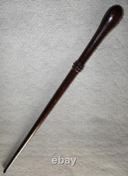 Antique Mahogany Police Walking Stick / Cane 3 Hand Carved Collars 86cm Long