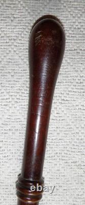 Antique Mahogany Police Walking Stick / Cane 3 Hand Carved Collars 86cm Long