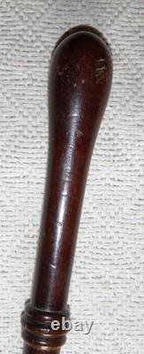Antique Mahogany Police Walking Stick / Cane 3 Hand Carved Collars 86cm Long