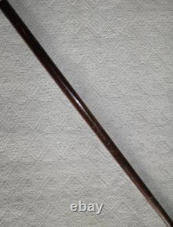 Antique Mahogany Police Walking Stick / Cane 3 Hand Carved Collars 86cm Long
