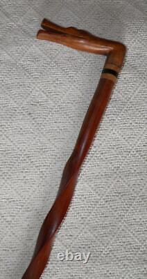 Antique Mahogany Walking Stick / Cane Carved Crocodile Glass Eyes Fritz Handle