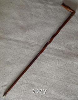 Antique Mahogany Walking Stick / Cane Carved Crocodile Glass Eyes Fritz Handle