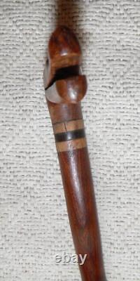 Antique Mahogany Walking Stick / Cane Carved Crocodile Glass Eyes Fritz Handle