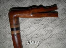 Antique Mahogany Walking Stick / Cane Carved Crocodile Glass Eyes Fritz Handle