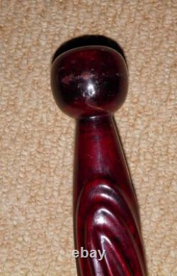 Antique Mahogany Walking Stick / Cane Decorative Hand Carved Twisted Shaft