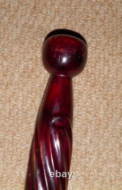 Antique Mahogany Walking Stick / Cane Decorative Hand Carved Twisted Shaft