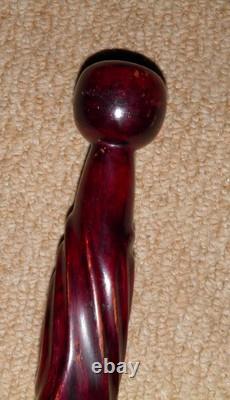 Antique Mahogany Walking Stick / Cane Decorative Hand Carved Twisted Shaft