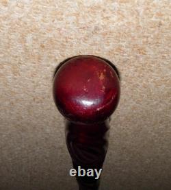 Antique Mahogany Walking Stick / Cane Decorative Hand Carved Twisted Shaft
