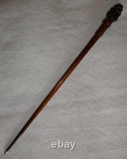 Antique Mahogany Walking Stick / Cane Hand-Carved Bearded Man's Head Pommel