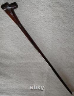 Antique Mahogany Walking Stick Cane Hand-Carved Terrier Dog Head Top Glass Eyes Antique Mahogany Walking Stick Cane Hand-Carved Terrier Dog Head Top Glass Eyes