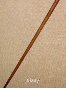 Antique Mahogany Walking Stick With 1935 Hand-Carved Bulldog Top 85.5cm