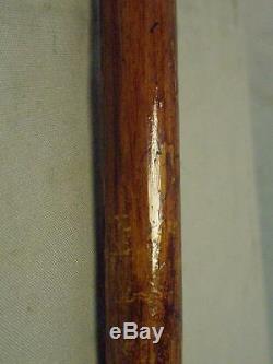 Antique Malacca Cane- Carved Dog Face Antler Handle- Hallmarked Silver 1929