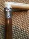 Antique Malacca Cane Walking Stick, Carved Handle And Silver Collar, 1924 87cm