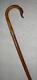 Antique Malacca / Oak Walking Stick Carved Duck Crook Handle Brass Collar