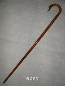 Antique Malacca / Oak Walking Stick Carved Duck Crook Handle Brass Collar