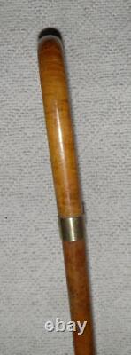 Antique Malacca / Oak Walking Stick Carved Duck Crook Handle Brass Collar