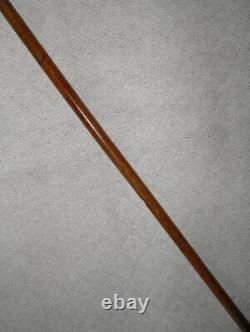 Antique Malacca / Oak Walking Stick Carved Duck Crook Handle Brass Collar