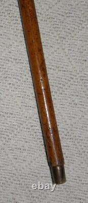 Antique Malacca / Oak Walking Stick Carved Duck Crook Handle Brass Collar