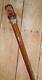 Antique Malacca Rustic Walking Stick Hand-Carved Man Head Top Silver collar