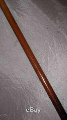 Antique Malacca Walking/Dress Cane Hand Carved Handle With Floral Design Collar