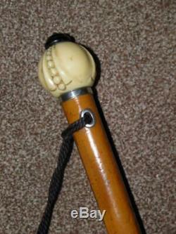 Antique Malacca Walking Stick/Cane With A Hand Carved Pomegranate Top 91cm