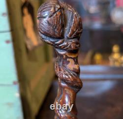 Antique Malaysian Carved Walking Cane / Stick