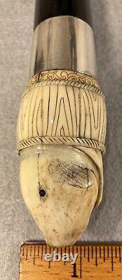 Antique Maritime Folk Art Hand Carved Erotic Hidden Phallus Walking Stick Cane